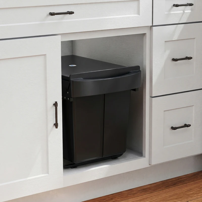 HOMCOM Pull Out Trash Can Under Cabinet, 10.6 Gallon (40L) Slide Out Garbage Can with 2 Removable Compartments, Black