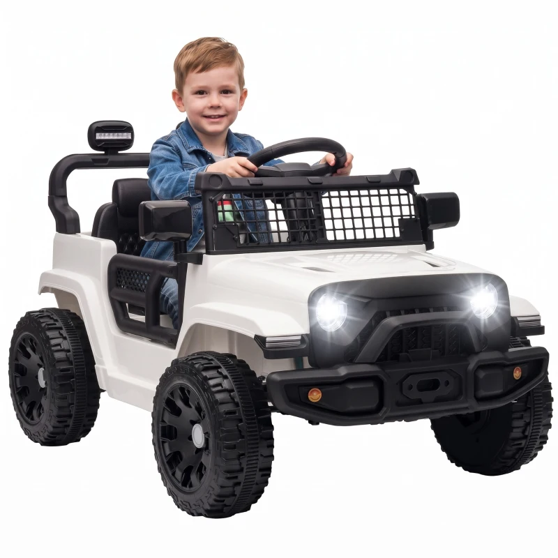 Qaba 12V Electric Car for Kids with Remote, Dual Motors, Rear Suspension, Soft Start, Music, Lights for 3-8 Years, White