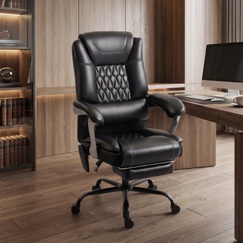 HOMCOM 400lbs Massage Office Chair with Heat, Big and Tall Desk Chair, Lumbar Support, Reclining, Footrest, Black