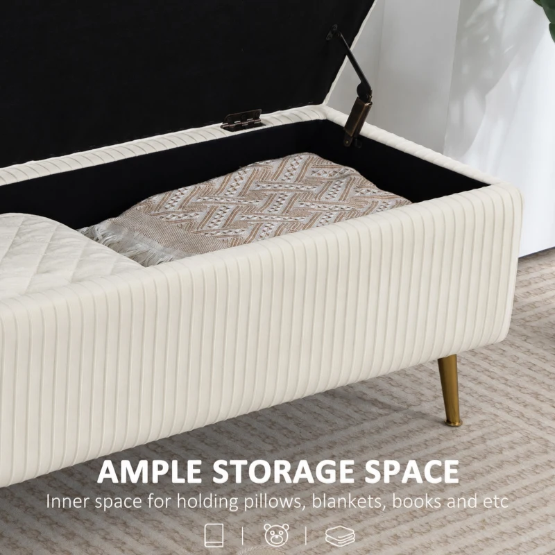 HOMCOM Storage Ottoman Bench, 43 Inch Large Storage Chest with Steel Legs and Padded Seat, Foot Rest, Load 485 lbs, Beige