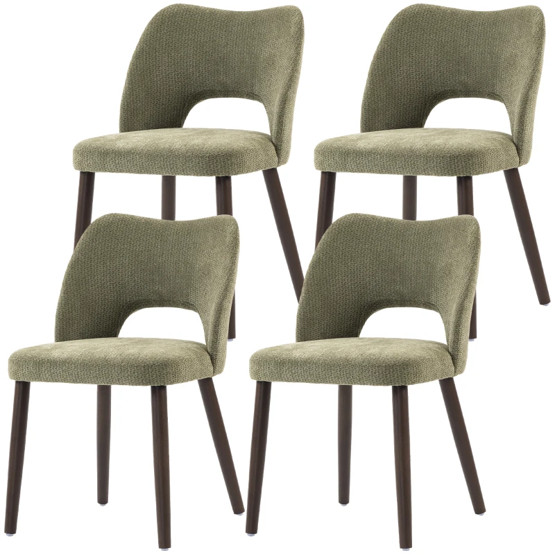 HOMCOM Dining Chairs Set Upholstered Kitchen Chenille Tool Free Assembly Rubberwood Legs, Green