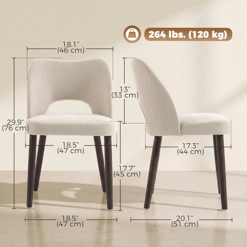 HOMCOM Dining Chairs Set Upholstered Kitchen Chenille Tool Free Assembly Rubberwood Legs, Cream White