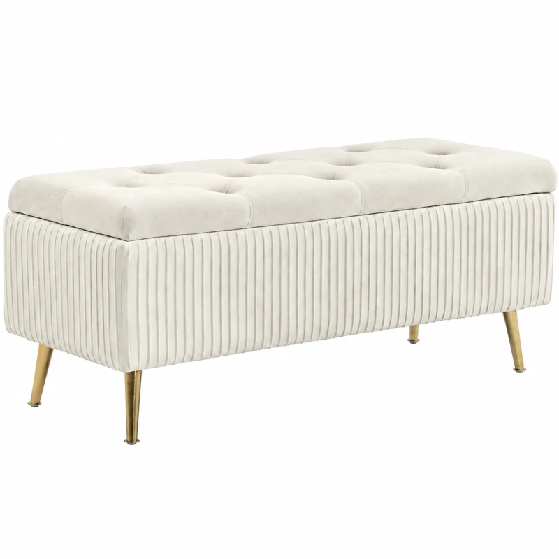 HOMCOM Storage Ottoman Bench, 43 Inch Large Storage Chest with Steel Legs and Padded Seat, Foot Rest, Load 485 lbs, Beige