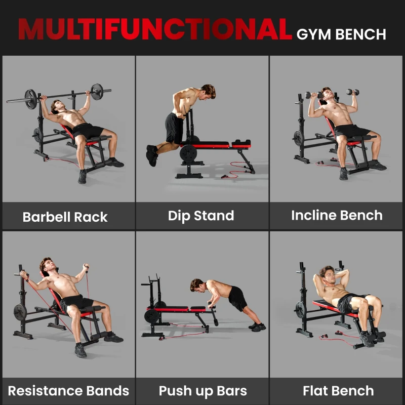 Soozier 924LBS Adjustable Weight Bench with Bench Press Rack, Dip Station, Flat & Incline Design for Home Gym Strength Training