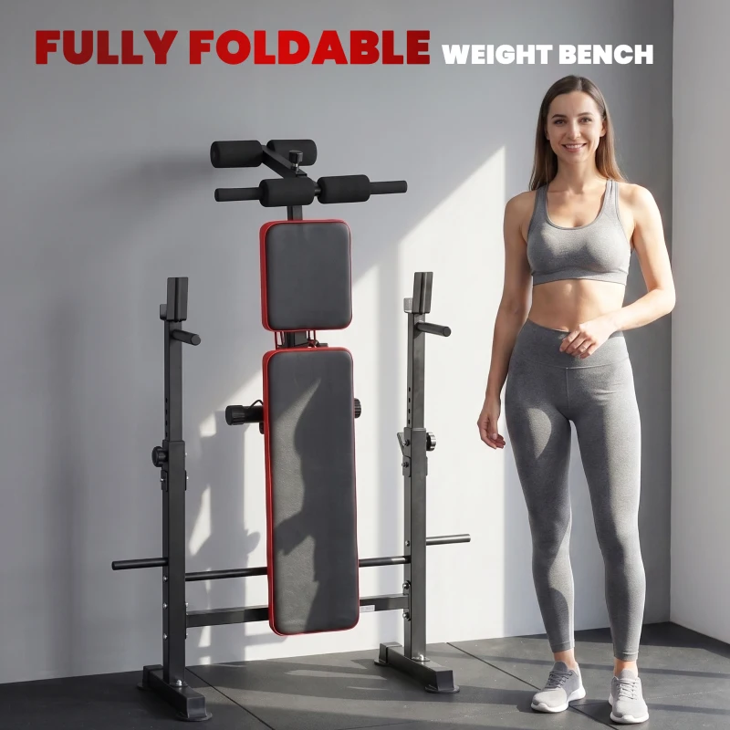 Soozier 924LBS Adjustable Weight Bench with Bench Press Rack, Dip Station, Flat & Incline Design for Home Gym Strength Training