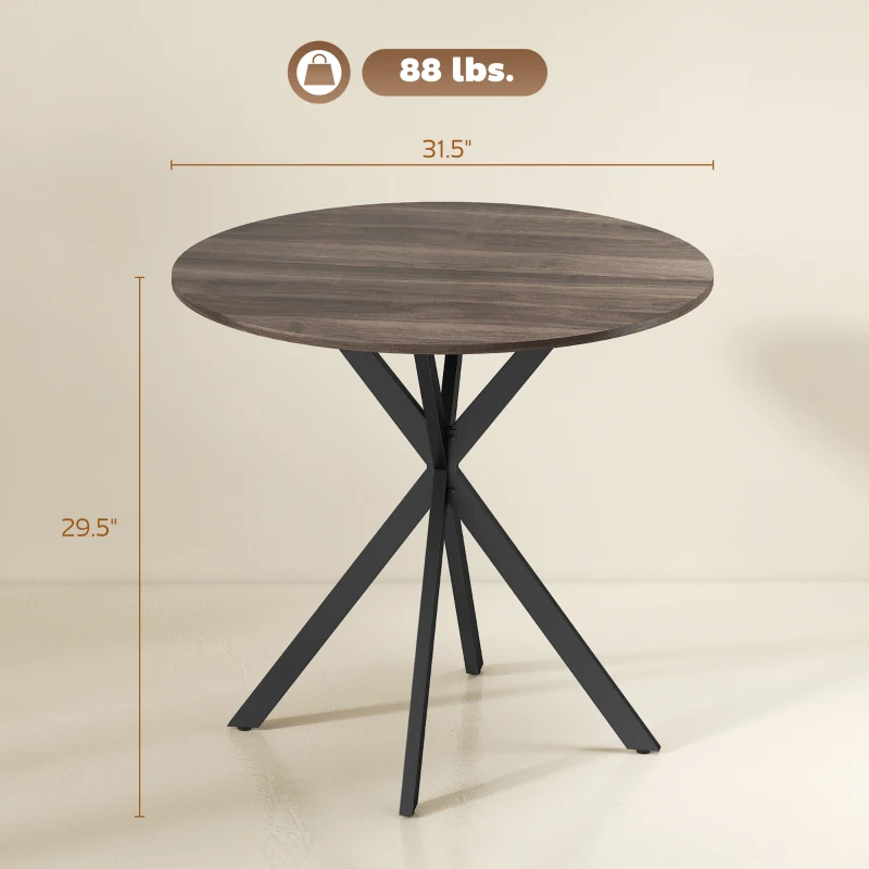 HOMCOM 31.5" Small Round Dining Table for 2, Industrial Kitchen Table with Cross Steel Legs for Dining Room, Distressed Brown
