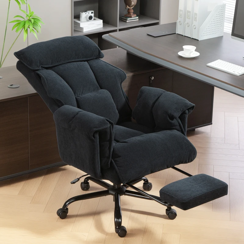 HOMCOM Executive Office Chair, Reclining Computer Chair with Footrest, High Back, Headrest, Adjustable Height, Black