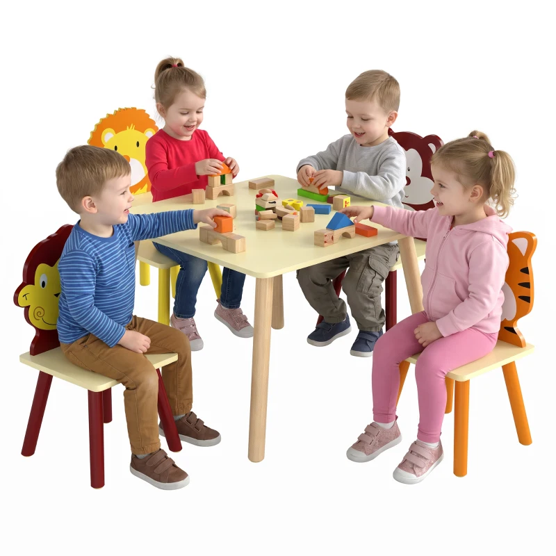 Qaba Kids Table and 4 Chairs Set for Art, Craft, Drawing and Snack Time, Playroom, Classroom, Nursery, Boys Girls 3-8, Yellow