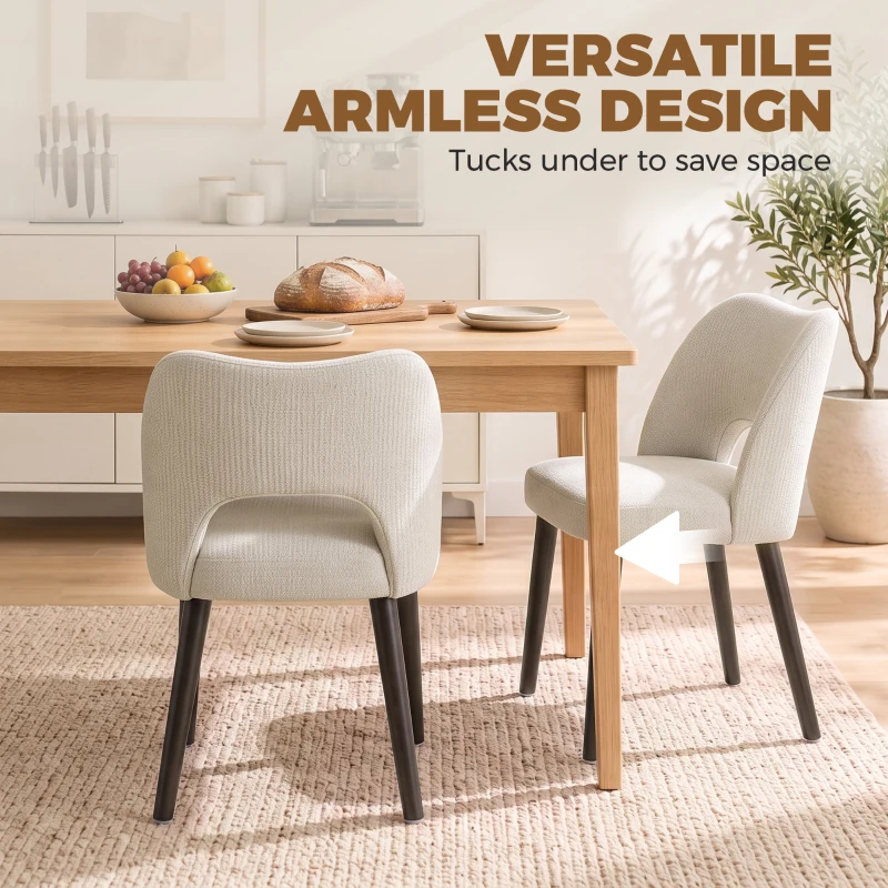HOMCOM Dining Chairs Set Upholstered Kitchen Chenille Tool Free Assembly Rubberwood Legs, Cream White