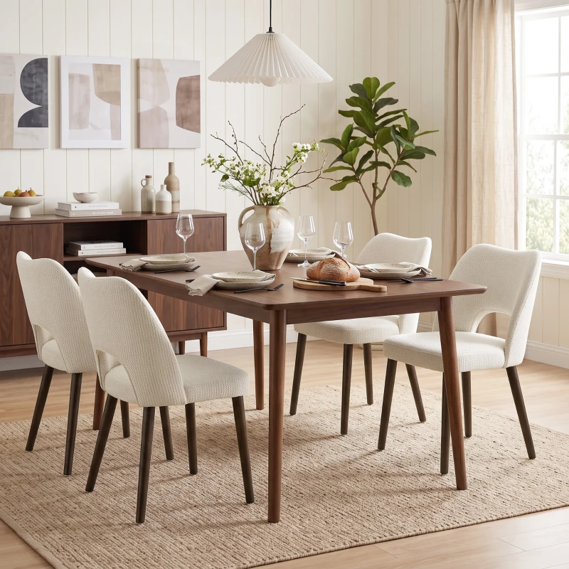 HOMCOM Dining Chairs Set Upholstered Kitchen Chenille Tool Free Assembly Rubberwood Legs, Cream White