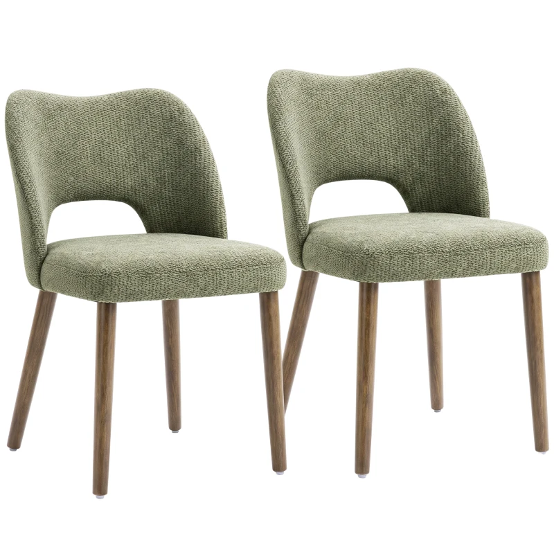HOMCOM Dining Chairs Set Upholstered Kitchen Chenille Tool Free Assembly Rubberwood Legs, Green