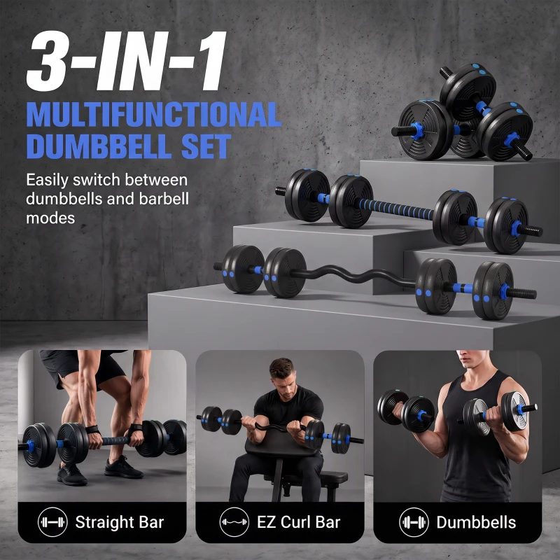 Soozier Adjustable Dumbbell Set, 4 in 1 Weights Dumbbells Set for Home Gym, 33lb Free Weights with Connector and Non-Slip Grip