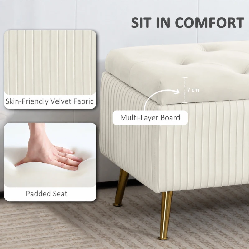 HOMCOM Storage Ottoman Bench, 43 Inch Large Storage Chest with Steel Legs and Padded Seat, Foot Rest, Load 485 lbs, Beige