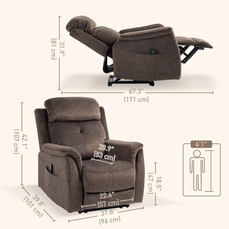 HOMCOM Manual Recliner Chair with Vibration Massage, Reclining Chair for Living Room with Side Pockets, Brown