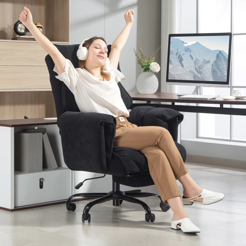 HOMCOM Executive Office Chair, Reclining Computer Chair with Footrest, High Back, Headrest, Adjustable Height, Black
