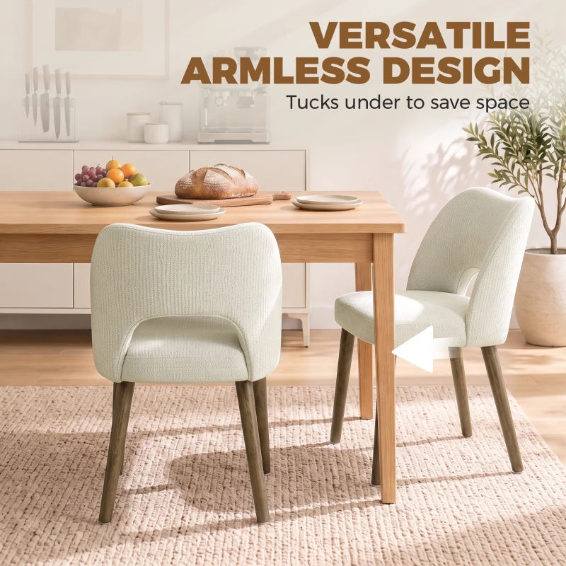 HOMCOM Dining Chairs Set Upholstered Kitchen Chenille Tool Free Assembly Rubberwood Legs, Cream White