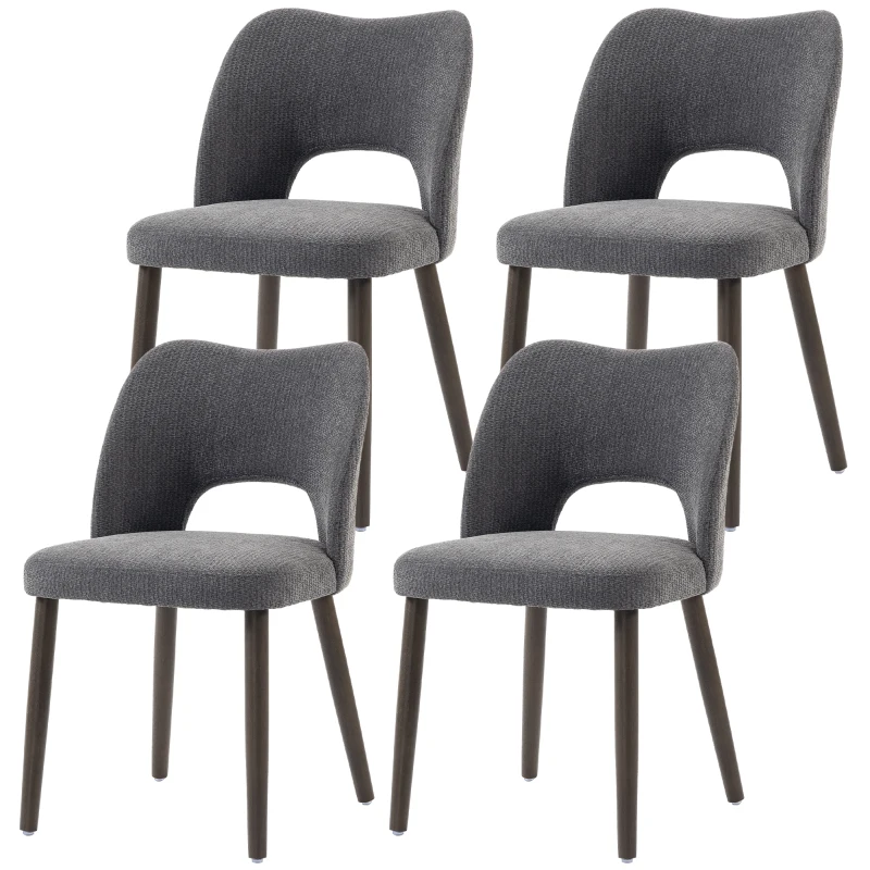 HOMCOM Dining Chairs Set Upholstered Kitchen Chenille Tool Free Assembly Rubberwood Legs, Dark Grey
