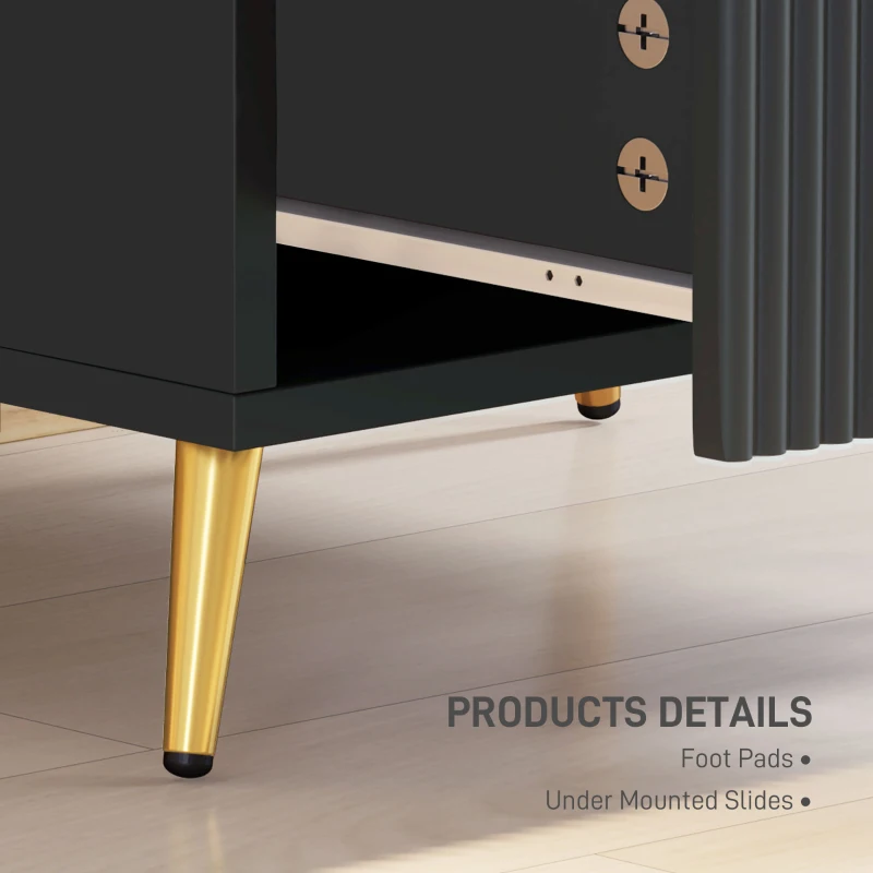 HOMCOM Bedside Table, Nightstand with 2 Drawers, Side End Table with Metal Legs for Bedroom, Black