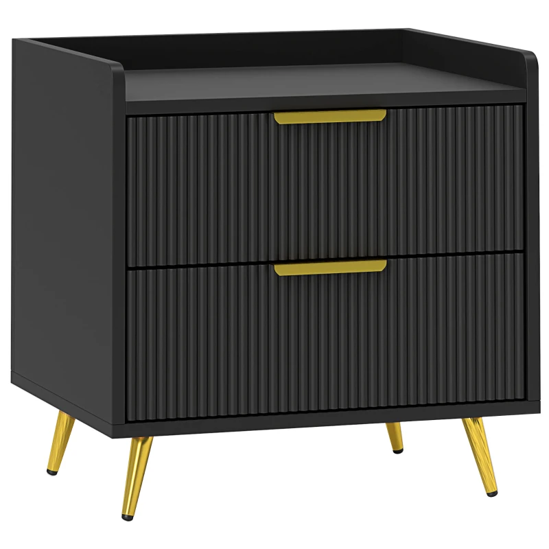 HOMCOM Bedside Table, Nightstand with 2 Drawers, Side End Table with Metal Legs for Bedroom, Black