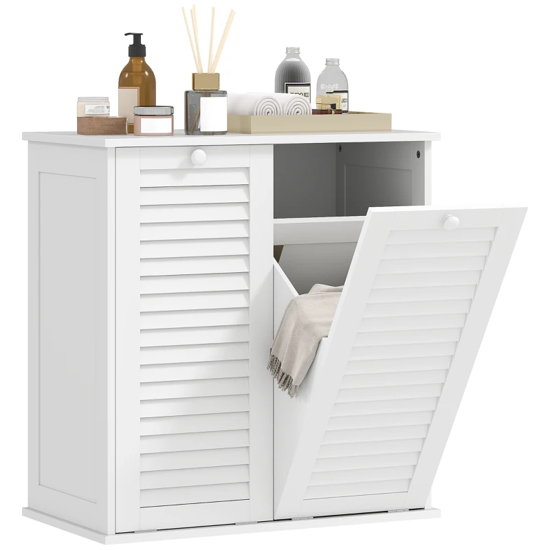 HOMCOM Tilt Out Laundry Cabinet, Laundry Basket Cabinet with 2 Baskets and 2 Louvered Doors, White