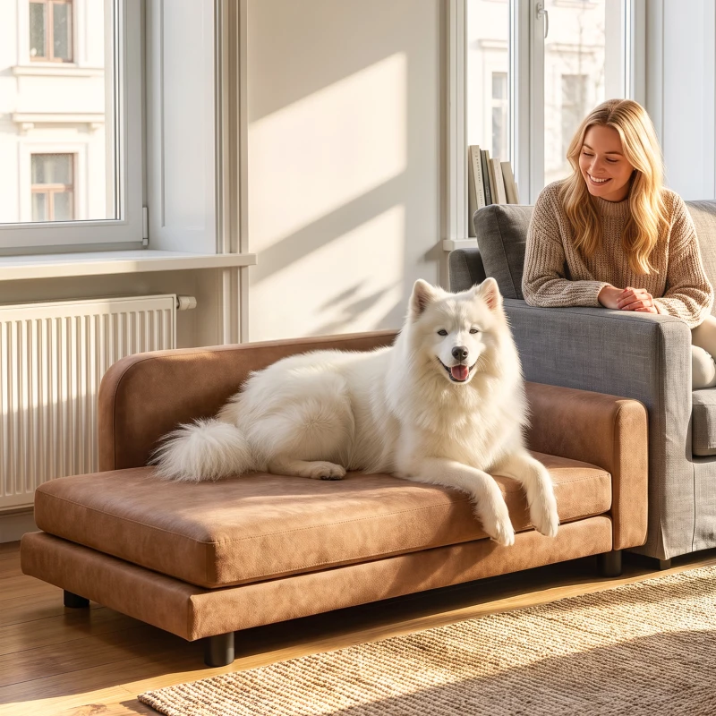 PawHut Dog Bed for Large Breeds, Soft Velvet Dog Couch with Removable Cushion, Backrest, Armrest and Low Feet, Brown
