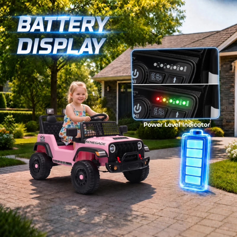 Qaba 12V Ride on Truck Car with Remote, Soft Start, 4-Wheel Suspension, Safety Belt, Lights, USB Music for Ages 2-4, Pink