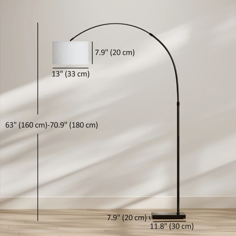 HOMCOM Arc Floor Lamp, Standing Lamp with Adjustable Linen Shade, 90° Tilt and Swivel Shade, Height-Adjustable, Black