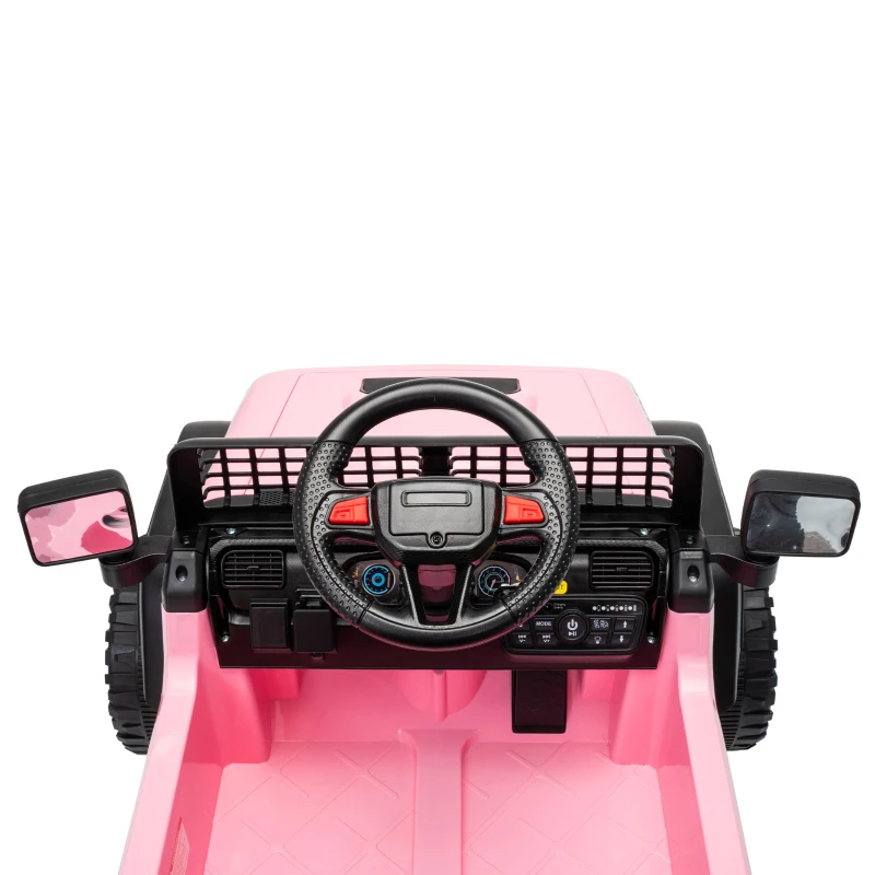 Qaba 12V Ride on Truck Car with Remote, Soft Start, 4-Wheel Suspension, Safety Belt, Lights, USB Music for Ages 2-4, Pink