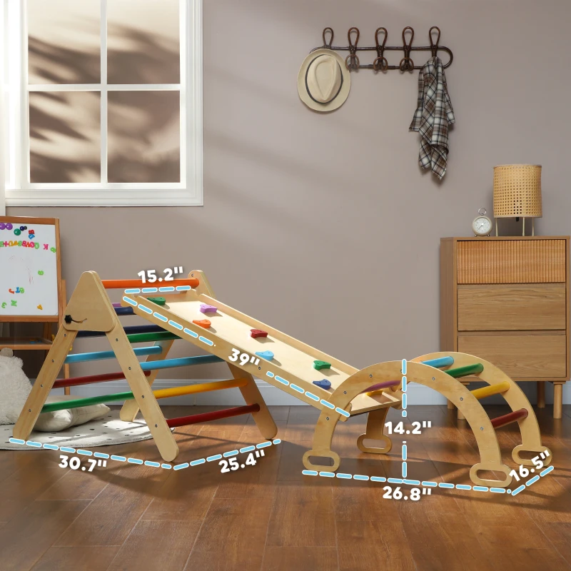 Qaba 5 in 1 Wooden Pikler Triangle Set for 18-48 months, Multicolor