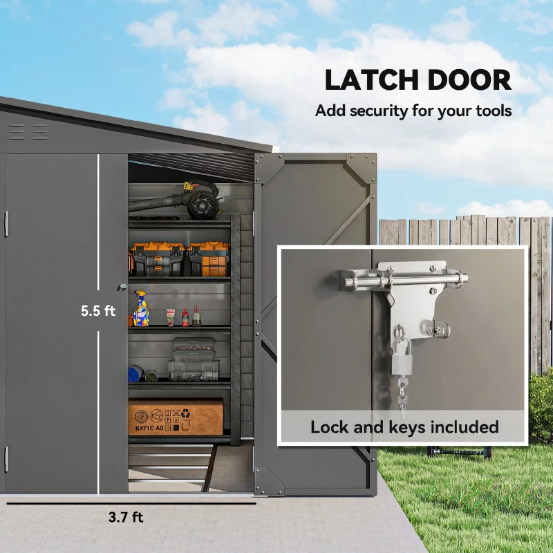 Outsunny 4.7' x 9' Outdoor Storage Shed, Lean to Metal Shed with Foundation Kit, Lockable Doors and Gloves for Patio, Lawn, Dark Gray(m-7)