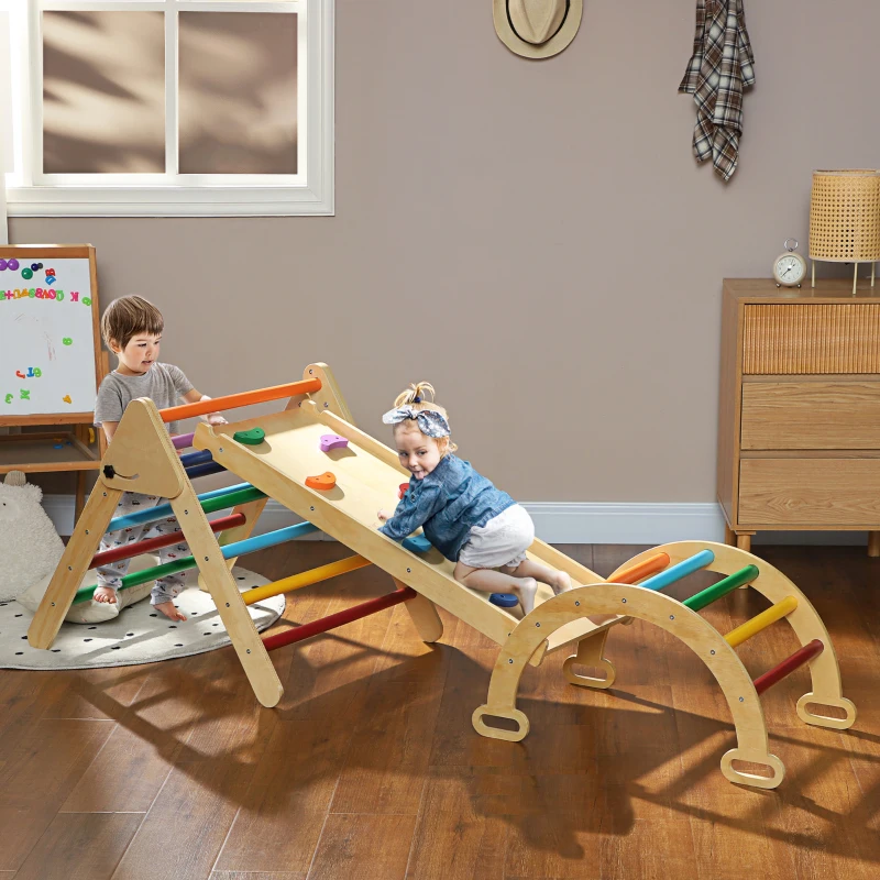 Qaba 5 in 1 Wooden Pikler Triangle Set for 18-48 months, Multicolor