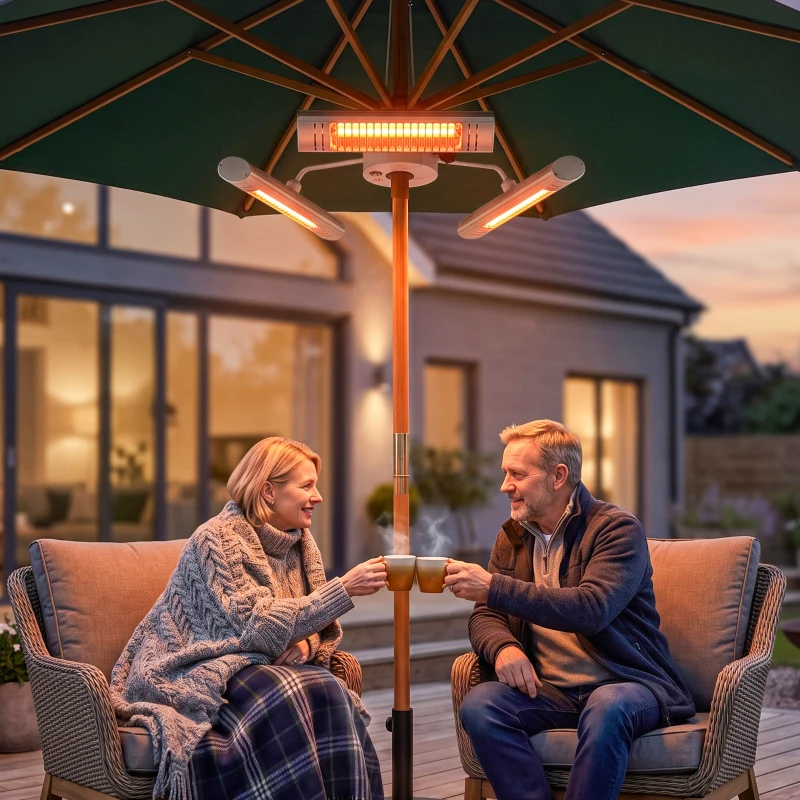 Outsunny Electric Patio Heater with 3 Heating Panels and Ultra-low Glare, Aluminum Alloy Parasol Heater with Infrared Remote Control for Garden Pergola Gazebo Umbrella, Silver