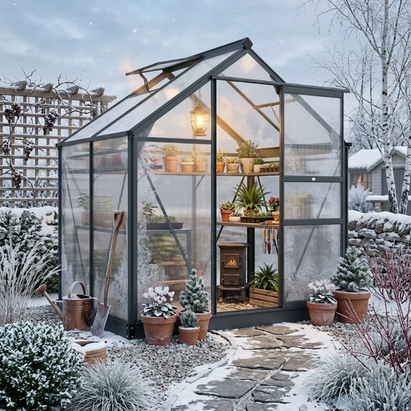 Outsunny Greenhouse Garden, Green House, Outdoor Greenhouse Kit, PC Board with Sliding Door, 6.2' x 4.3' x 6.6', Grey
