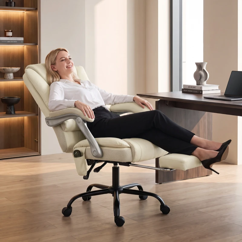 HOMCOM 400lbs Massage Office Chair with Heat, Big and Tall Desk Chair, Lumbar Support, Reclining, Footrest, Beige