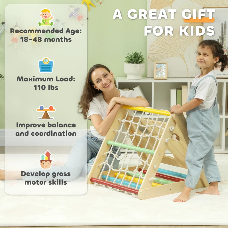 Qaba 5 in 1 Pikler Triangle Set with Slide & Sandbags for Kids 18-48 Months