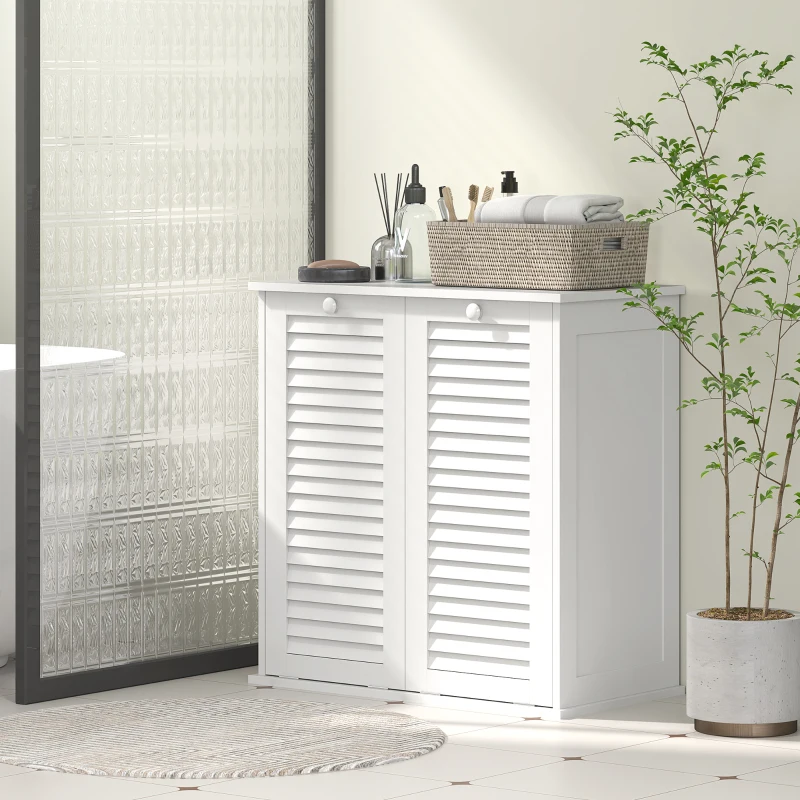 HOMCOM Tilt Out Laundry Cabinet, Laundry Basket Cabinet with 2 Baskets and 2 Louvered Doors, White