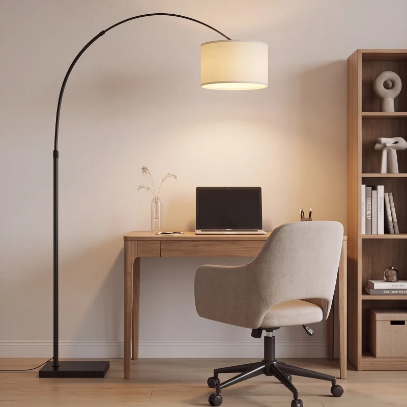HOMCOM Arc Floor Lamp, Standing Lamp with Adjustable Linen Shade, 90° Tilt and Swivel Shade, Height-Adjustable, Black