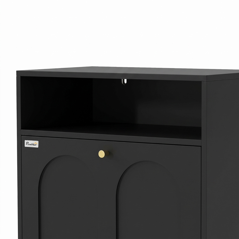 PawHut Dog Feeding Station, Dog Food Storage Cabinet with 2 Elevated Bowls, Tilt-Out Cabinet and Storage Shelf, Black