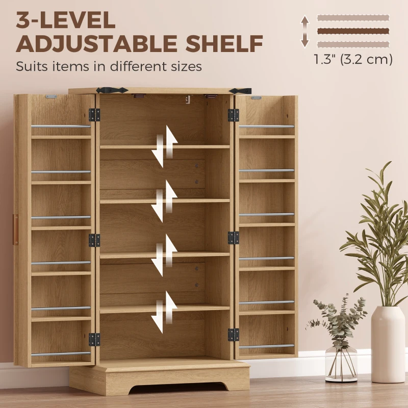 HOMCOM 46" Kitchen Pantry Cabinet with Doors and Adjustable Shelves, Freestanding Fluted Pantry Cabinet with Spice Racks