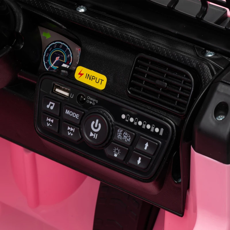 Qaba 12V Ride on Truck Car with Remote, Soft Start, 4-Wheel Suspension, Safety Belt, Lights, USB Music for Ages 2-4, Pink