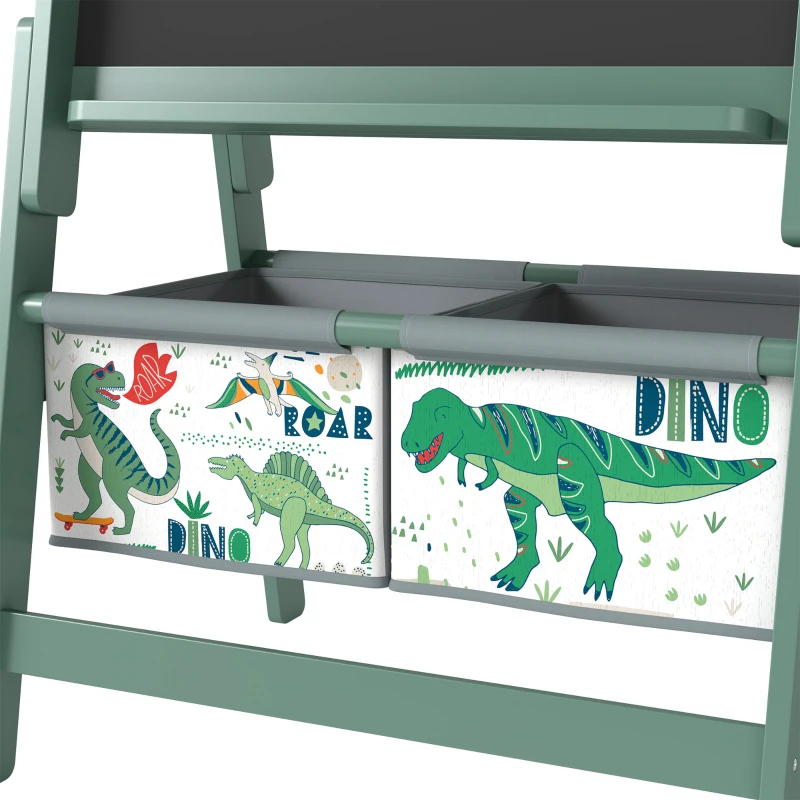 Qaba Art Easel for Kids, 3-in-1 Double-Sided Kids Easel with Chalkboard, Whiteboard, Paper Roll, 2 Storage Bins for 3-8, Green