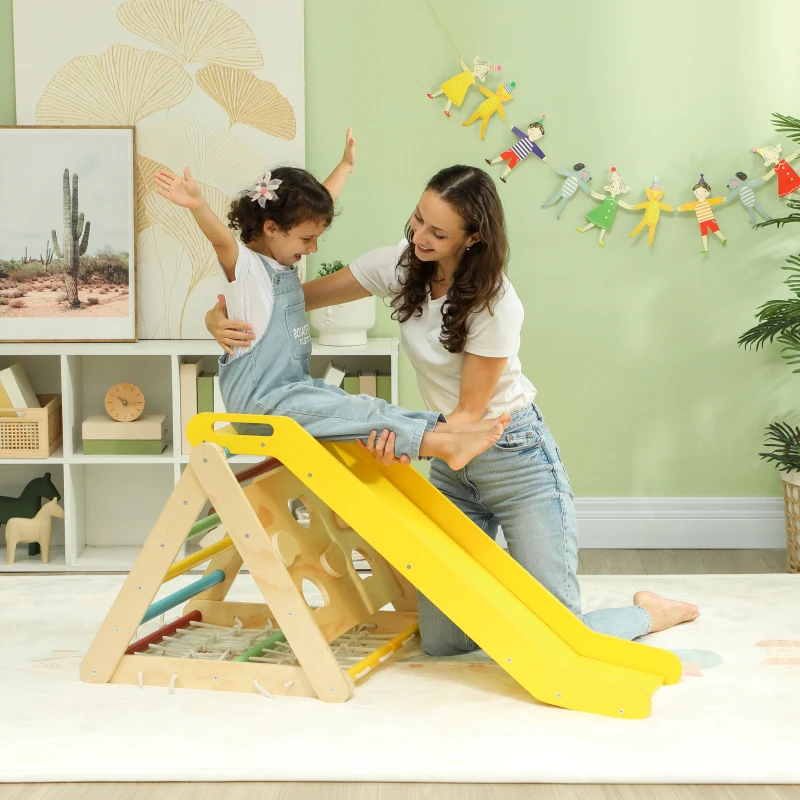 Qaba 5 in 1 Pikler Triangle Set with Slide & Sandbags for Kids 18-48 Months
