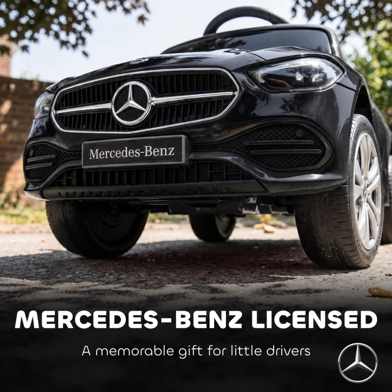 Qaba 4 in 1 Toddler Push Car Licensed Mercedes-Benz with Push Handle, Canopy, Guardrails, Horn, Music for 18-36 Months, Black