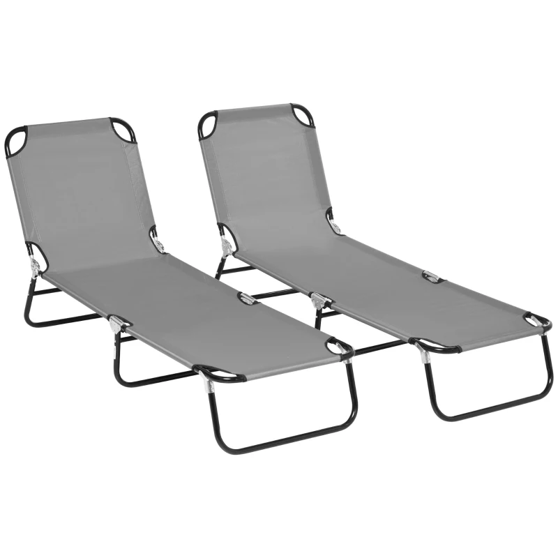 Outsunny 2 Pieces Pool Chaise Lounge Chairs, Folding Lounge Chairs with 5-Level Reclining Back, Steel Frame, Dark Gray