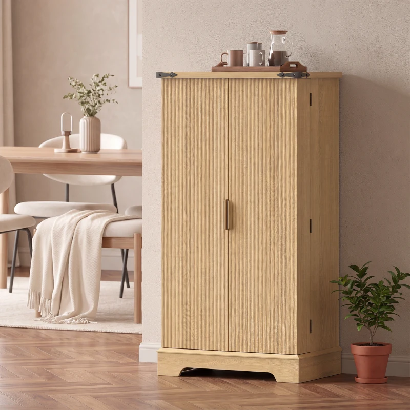 HOMCOM 46" Kitchen Pantry Cabinet with Doors and Adjustable Shelves, Freestanding Fluted Pantry Cabinet with Spice Racks