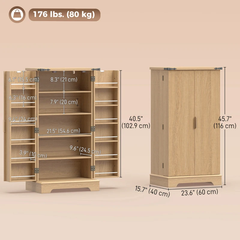 HOMCOM 46" Kitchen Pantry Cabinet with Doors and Adjustable Shelves, Freestanding Fluted Pantry Cabinet with Spice Racks