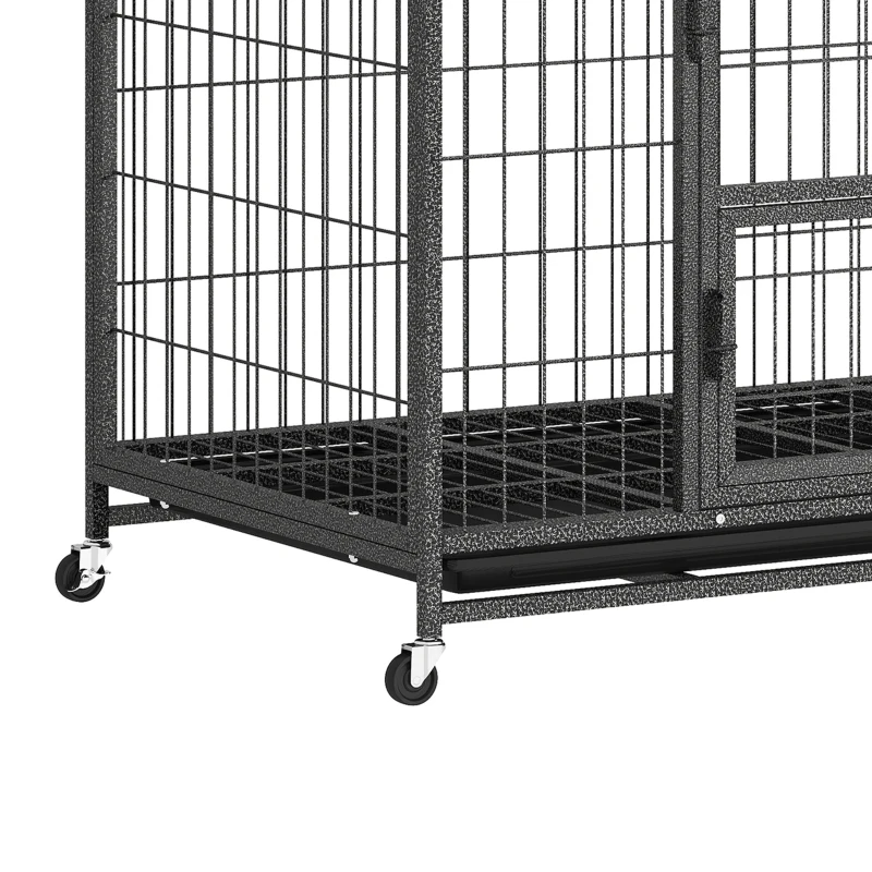 PawHut 37 Inch Heavy Duty Dog Crate, Large Metal Dog Cage with Lockable Wheels and Removable Tray