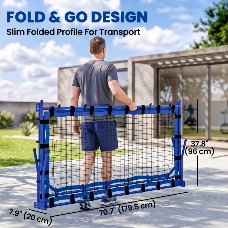 Soozier 3 in 1 Pickleball Net, Foldable Pickle Ball Net with Rebounder, Adjustable Height and Angle, Metal Frame, Blue