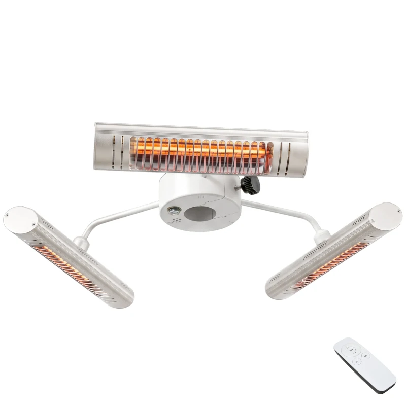 Outsunny Electric Patio Heater with 3 Heating Panels and Ultra-low Glare, Aluminum Alloy Parasol Heater with Infrared Remote Control for Garden Pergola Gazebo Umbrella, Silver