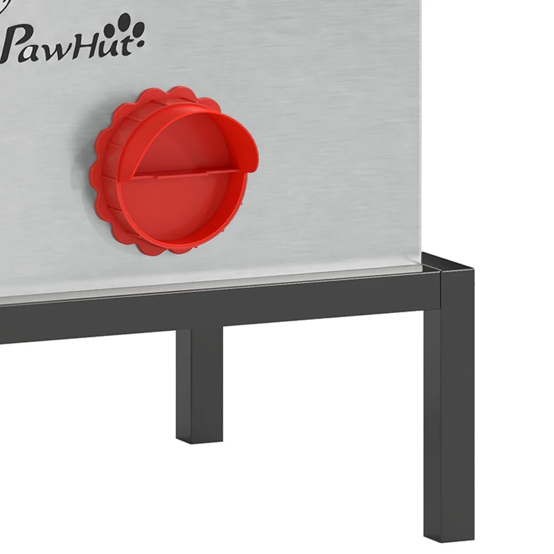 PawHut 35LB Automatic Chicken Feeder, Metal Poultry Feeder w/ 6 No-Waste Ports & Lid, Rat Proof, Weatherproof Design and Stand